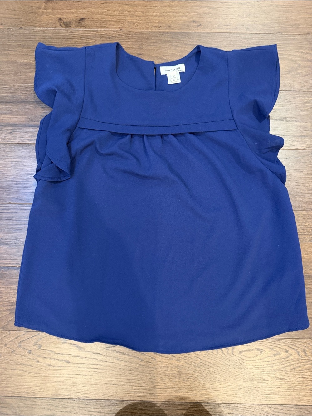 Monteau Blue Flutter Sleeve Blouse Size Large - C64-010